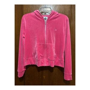 Juicy Couture Women Sweatshirt Large Pink Hoodie Velour Cropped Full Zip